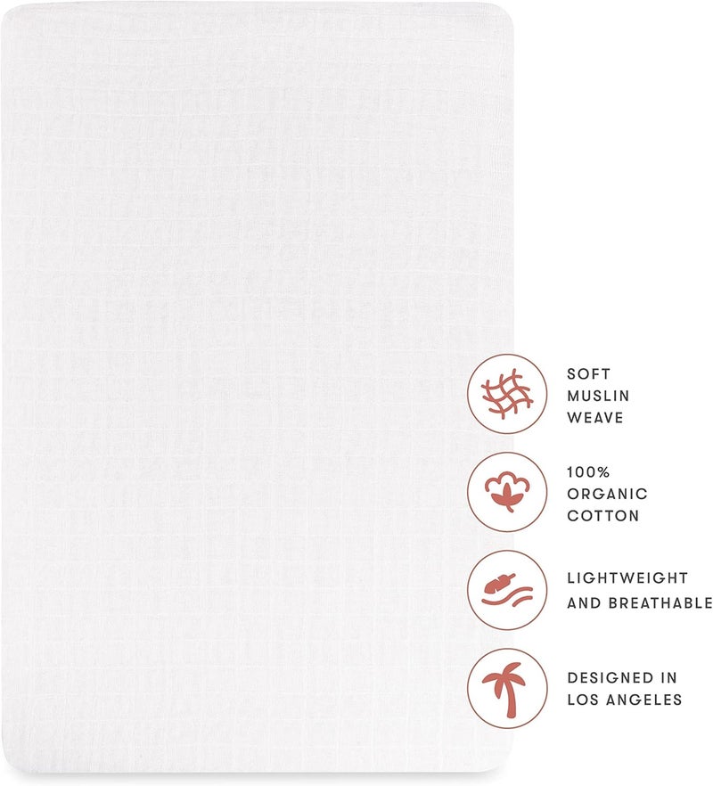 babyletto Muslin Baby Bassinet Sheets for Girls & Boys - GOTS Certified Breathable Organic Cotton Bassinet Cover - Baby Boy Bassinet Sheets Rectangle - 360° Fitted Bedside Bassinet Sheets, White - Image 2